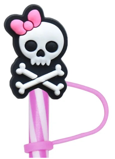 Girly Bow Skull Crossbones Straw Topper Cover